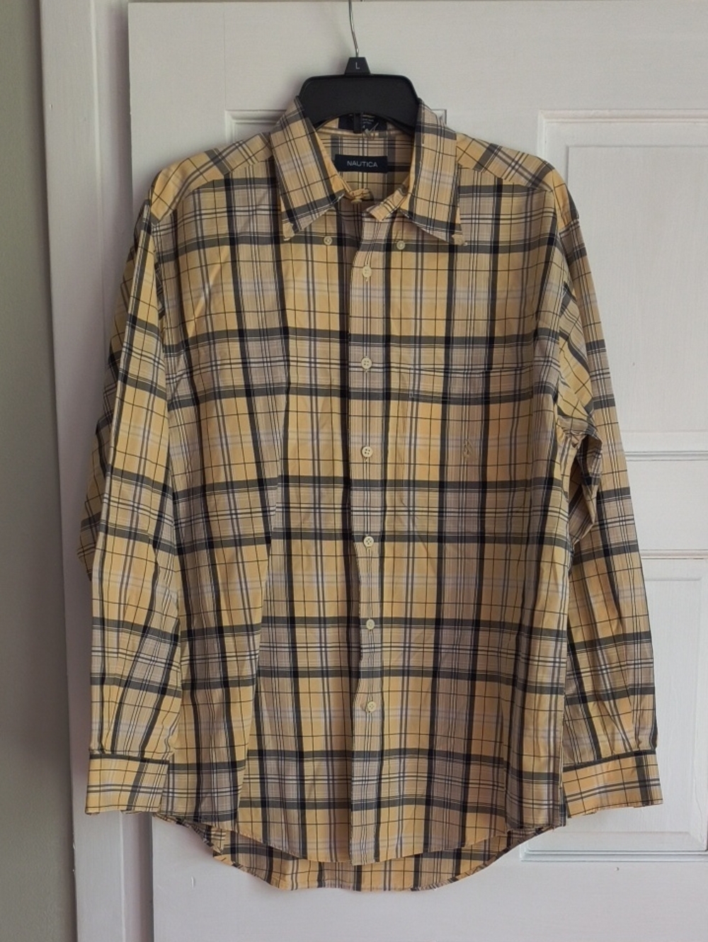 Nautica Men's Yellow and Black Plaid Button-Down Shirt